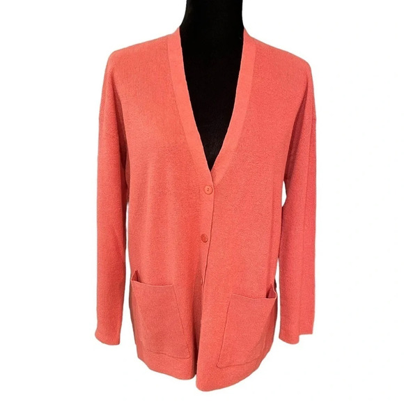 Eileen Fisher Women’s Rib Knit Open Front Cardigan Organic Linen Blend M - Picture 3 of 9